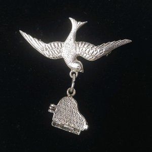 Vintage Sterling Silver Lady Fayre Swallow With Piano Brooch Bird, Detailed, EUC